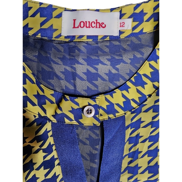 Louche Mustard & Blue Houndstooth Fit & Flare Dress Size 12 (UK) - Picture 6 of 15